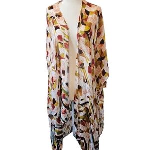 Rachel Roy Womens Lightweight Woven Geometric Print Kimono Swim Coverup one size